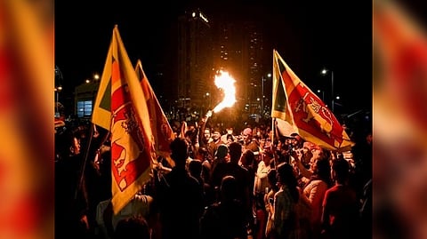 Protestors gathered outside Ranil Wickremesinghe's house