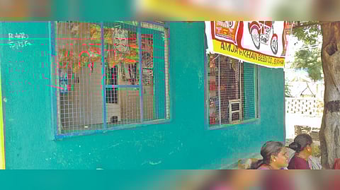 A shop with metal meshes to protect the items from monkeys in Syanagunta village near Gudiyattam.