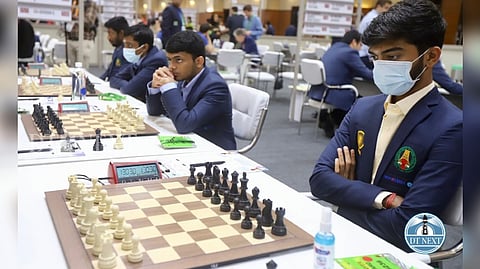 Grandmaster Gukesh D during 7th round of the Chess Olympiad.
