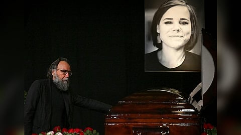 Russian ideologue Alexander Dugin attends a farewell ceremony of his daughter Daria Dugina