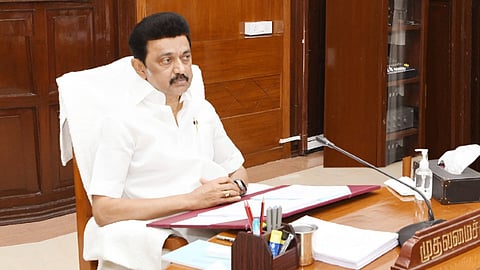 Stalin at the Cabinet meeting.