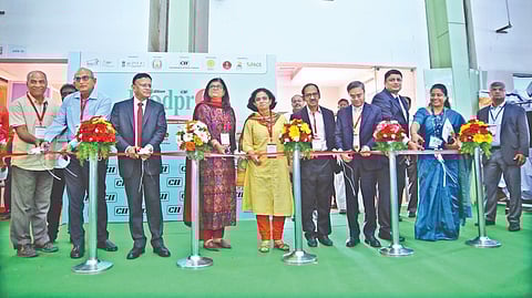 (L to R) : B Thiagarajan, chairman, Foodpro 2022; Suchitra K Ella, chairperson, CII SR; Pooja Kulkarni, MD-CEO, Guidance TN with others at inauguration of CII Foodpro 2022 in Chennai on Friday