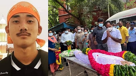 Yora Tade, Minister Siva V Meyyanathan paying respect to the player