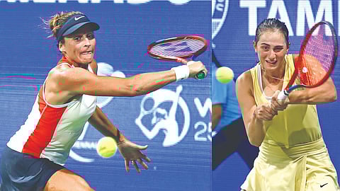 Tatjana Maria (left) and Anastasia Gasanova (right) progressed to the Chennai Open singles second round.