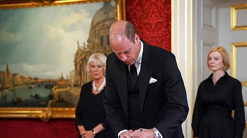 Britain?s Prince William signs the Proclamation of Accession of King Charles III during the Accession Council ceremony