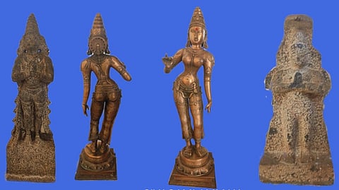 The seized items included a metallic bronze idol of Sivakami Amman, stone idol of Hanuman, stone idol of Nagadevi and stone idol of Sivan.