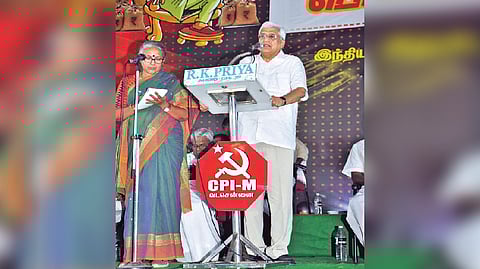 CPM politburo member Prakash Karat addressing party cadre