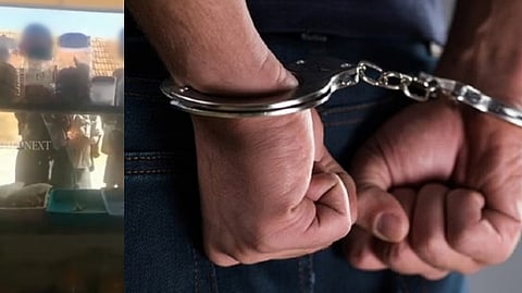 (left) A screengrab of the incident shows the kids outside the shop