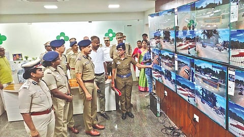 DGP C Sylendra Babu inspecting the modern control room in Thanjavur on Thursday.
