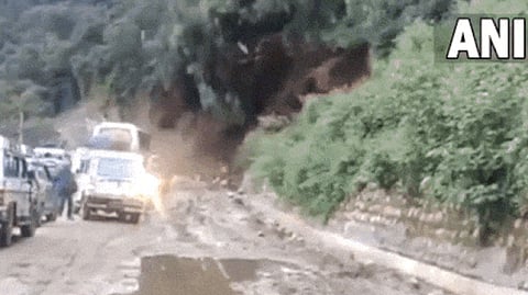 Debris rolling down after sudden landslide in Rudraprayag