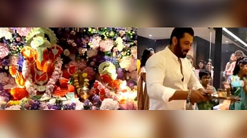 Salman performing puja at sister Arpita's home