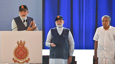 Modi addressing the gathering; unveiling of the ensign