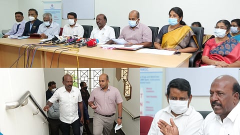 Health Minister Ma Subramanian conducted a review meeting for the available stock of medicines at the Tamil Nadu Medical Services Corporation office in Egmore