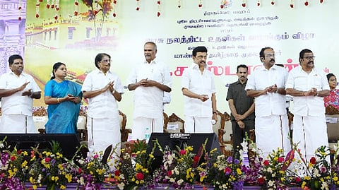 Stalin inaugurated 29 completed projects at a cost of 74.24 cr and laid foundation stone for 727 new projects.