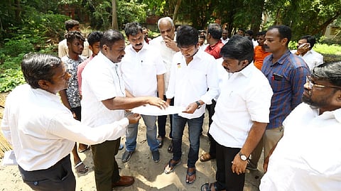 Chepauk-Triplicane MLA Udhayanidhi Stalin with civic officials and local party functionaries inspecting areas crying for attention in his constituency.