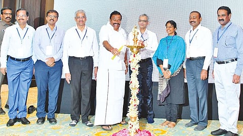 Minister KN Nehru inaugurating the conference on water and sewage management in Chennai on Monday.