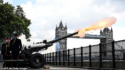 Ninety-six shots -- one for every year of her life -- were fired from Hyde Park