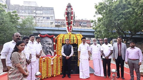 Stalin, Governor RN Ravi, and ministers paid floral tribute to Gandhi.