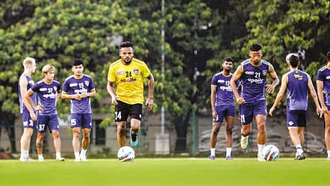 Chennaiyin FC players train ahead of the Bengaluru FC match