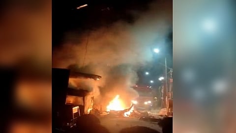 Fire after bomb explosion