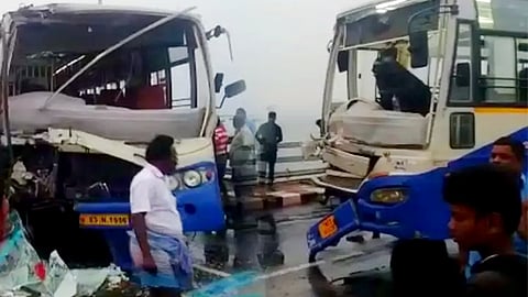 The bus on its way to Madurai lost control and hit the opposite bus