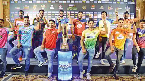 Captains of the 12 Pro Kabaddi League teams do a ?Thigh 5?