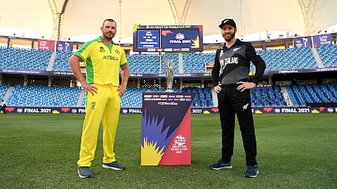 Aaron Finch with Kane Williamson