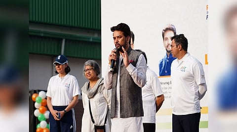 Sports Minister Anurag Thakur launching Fit India Freedom Run 3.0