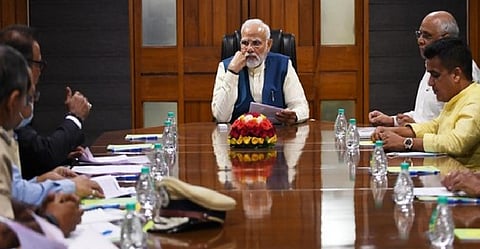 Prime Minister Narendra Modi chaired a high-level meeting on Monday to review the situation in the wake of collapse of cable suspension bridge in Morbi town