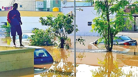 A flooded locality at Hosur in Krishnagiri district