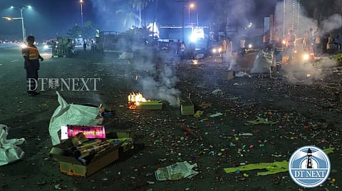Corporation workers were seen clearing firecrackers waste throughout the night while everyone celebrated Deepavali.