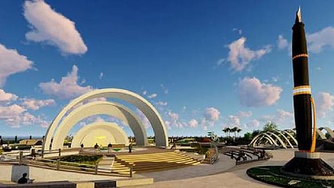 This grand construction is going to be named 'Muthamizh Arignar Dr Kalaignar Pen monument'.