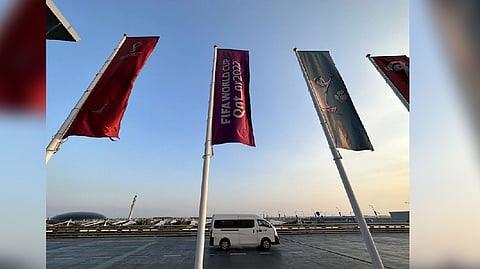 Fifa World Cup 2022 branding is seen at Hamad International Airport