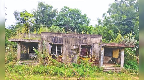 Substation building in a dilapidated condition.