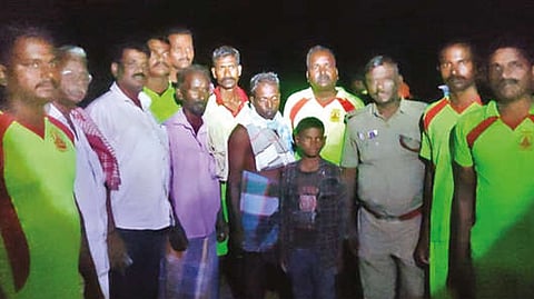 The rescue team with the trio brought to safety in Ariyalur