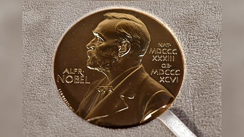 File photo of a Nobel medal displayed during a ceremony in New York