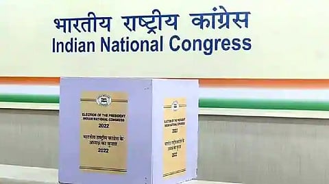 A ballot box seen placed at AICC headquarters for the Congress Presidential election.