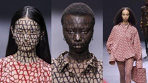 Models wears a creation for the Valentino ready-to-wear Spring/Summer 2023 fashion collection.