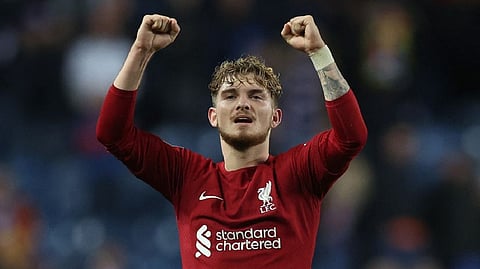 Liverpool's Harvey Elliott celebrates scoring their seventh goal