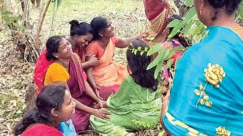 Grief stricken family members of the deceased in Ariyalur on Saturday