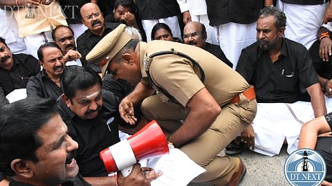 Edappadi Palaniswami with AIADMK legislators in protest