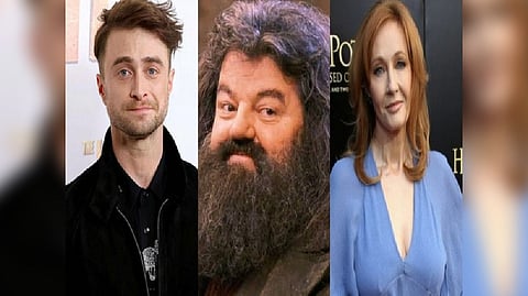 Daniel Radcliffe, Robbie Coltrane and JK Rowling