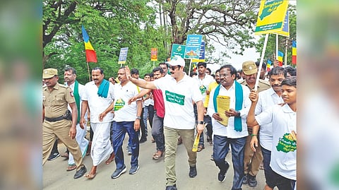 Dr Anbumani Ramdoss during the rally on Saturday.