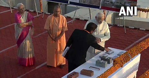 Prime Minister Narendra Modi, along with Uttar Pradesh CM Yogi Adityanath & Governor Anandiben Patel, inspects the Shree Ram Janmabhoomi Teerth Kshetra site in Ayodhya