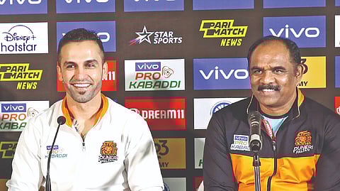 Puneri Paltan head coach BC Ramesh (right) and skipper Fazel Atrachali