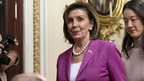 Speaker of the House Nancy Pelosi of Calif., leaves the room after a ceremonial swearing-in on Capitol Hill in Washington.