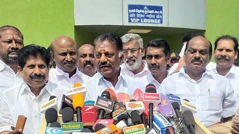 O Panneerselvam speaking to reporters in Tiruchy.