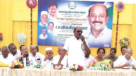 AM Vikrama Raja, president of Federation of Tamil Nadu Traders Association speaking at a function in Tiruvallur on Tuesday