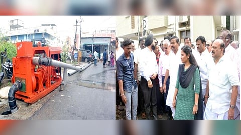 Minister KN Nehru along with Chennai Corporation officials, including Mayor R Priya, commissioner Gagandeep Singh Bedi