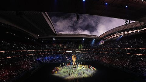 Actors perform during the opening ceremony before the World Cup, group A soccer match between Qatar and Ecuador at the Al Bayt Stadium in Al Khor, Qatar, Sunday, Nov. 20, 2022.